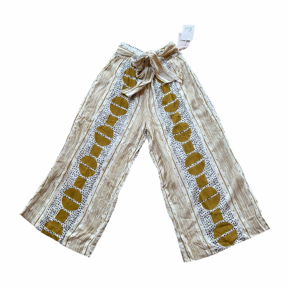 NWT Sseko 100% Rayon Easy Black, Mustard & White‎ Crop Trouser in Solstice